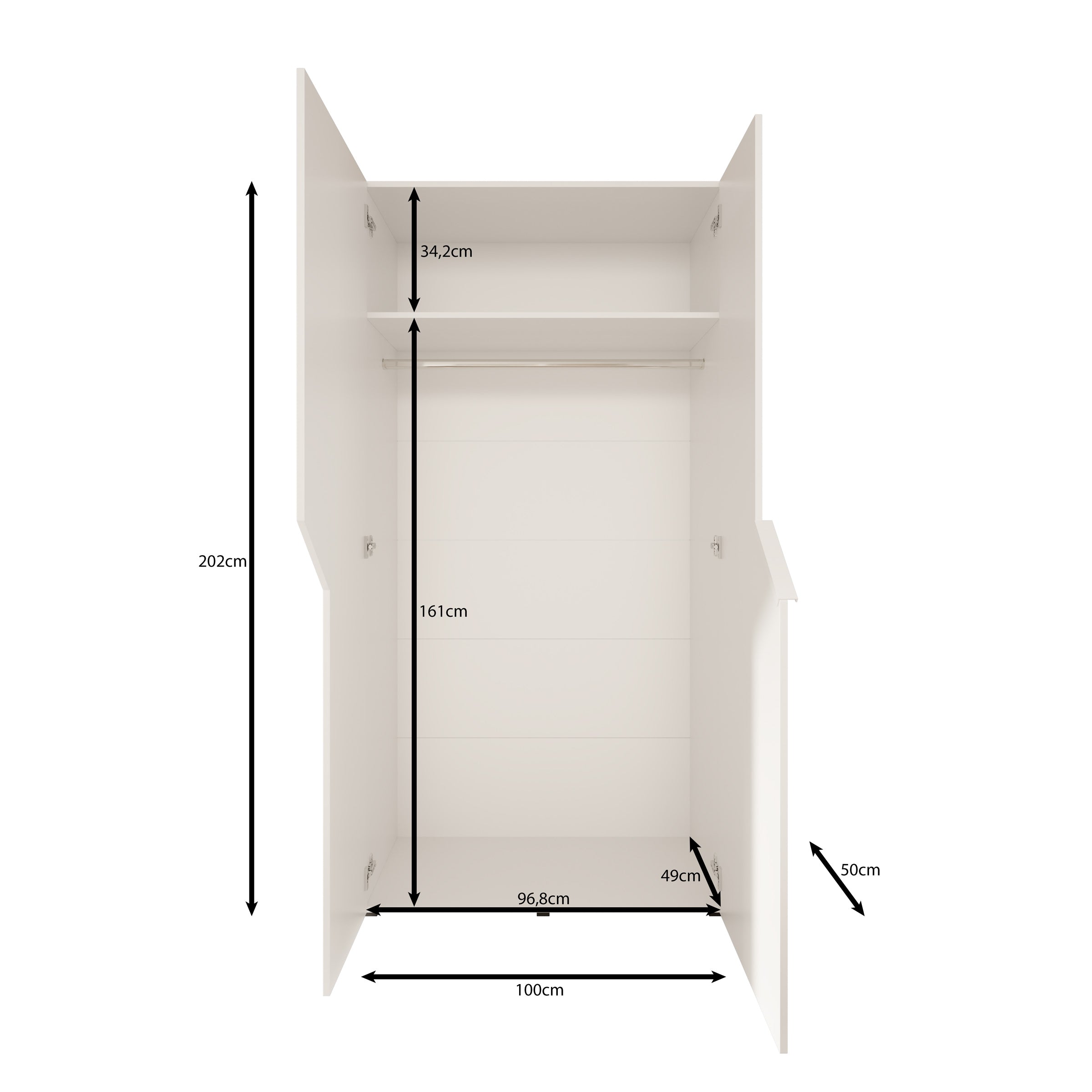Arena - Kledingkast 2-deurs - Wit - 100x50x202 cm