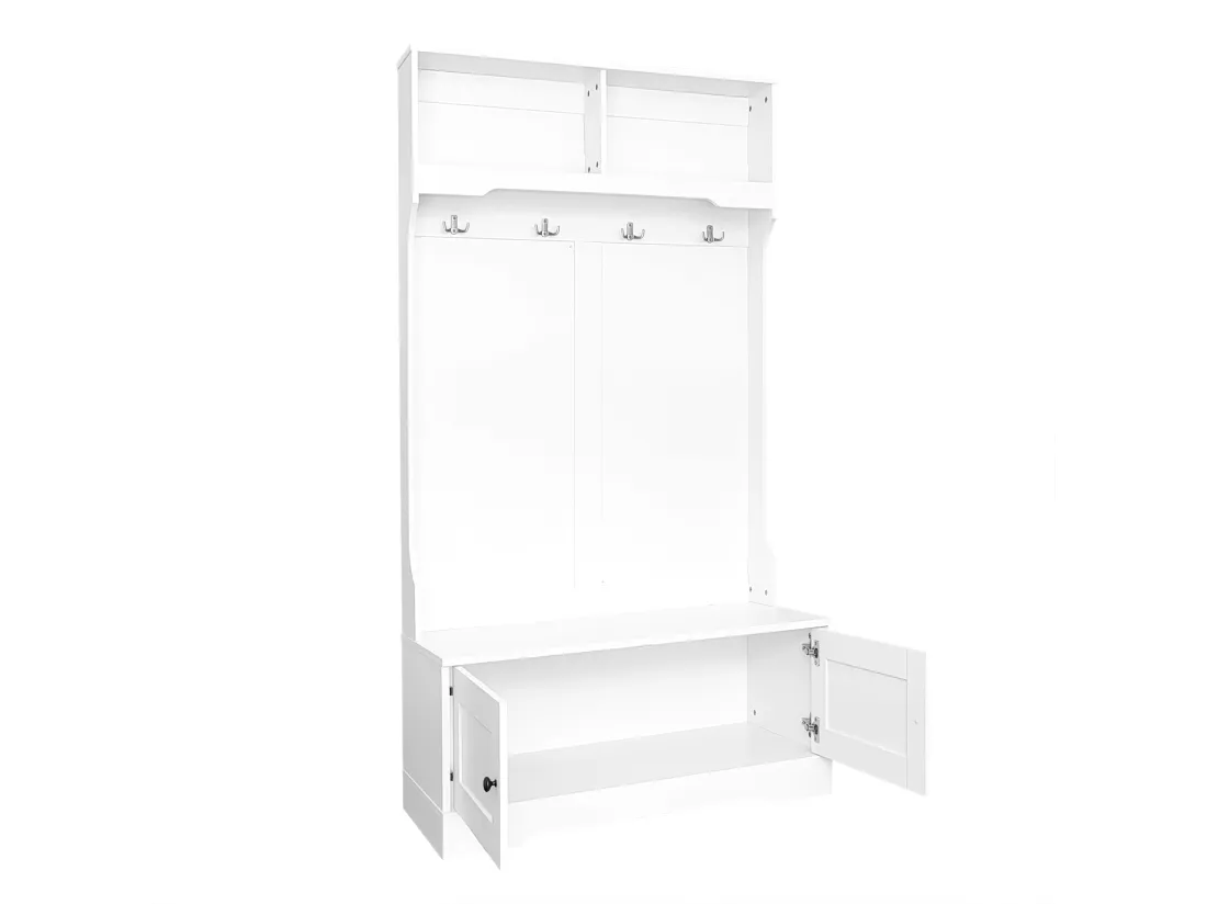 Vestiaire / Meuble d'entrée avec 2 portes et porte-manteau - 101.5 x 47 x 183 cm - Panneaux de particules - Blanc