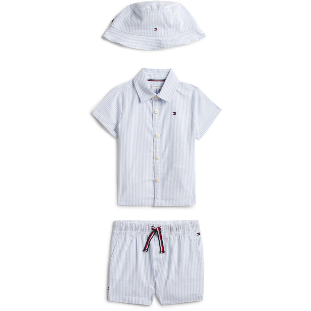 Køb Tommy Hilfiger Blue Stripe Ithaca Shorts Skjorte Hue Giftbox