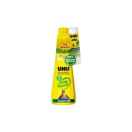 UHU Vielzweckkleber Flinke Flasche ReNature 100 g + Klebestift