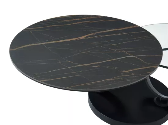 Table basse avec plateaux pivotants en céramique, verre trempé et métal - Effet marbre noir - JOLINE de Maison Céphy