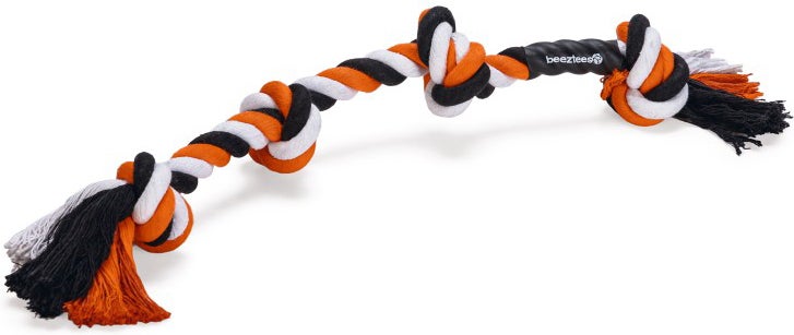 Beeztees hondenspeelgoed flostouw 4 knopen zwart/oranje 140 g