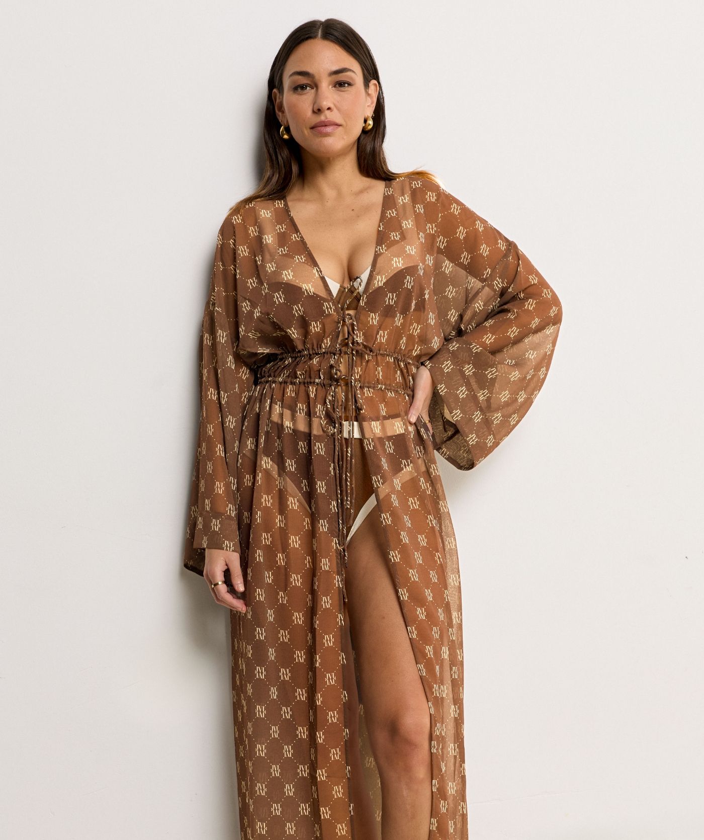 JV-SIENNA oversized kimono met logoprint - brown