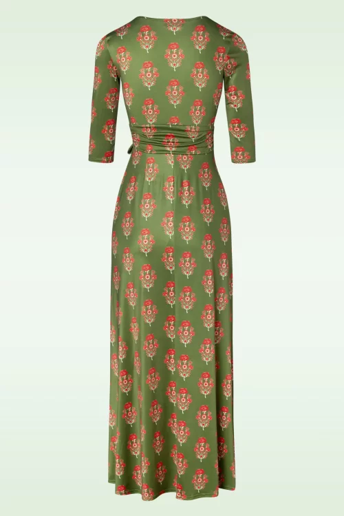 Vintage Chic for Topvintage Fresia flower maxi jurk in groen en rood