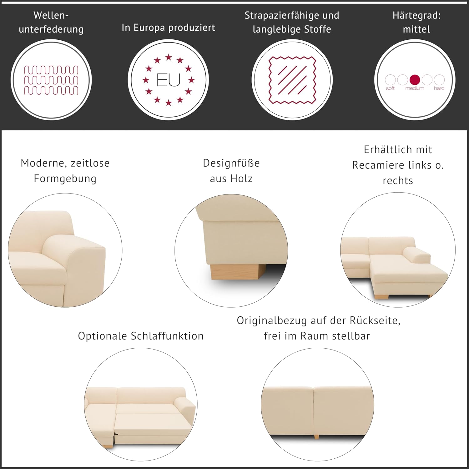 DOMO Collection Ecksofa Tinos, L-Sofa, Eckcouch mit Schlaffunktion, Schlafsofa Couch, L-form, 273 x 157 cm in dunkelgrau