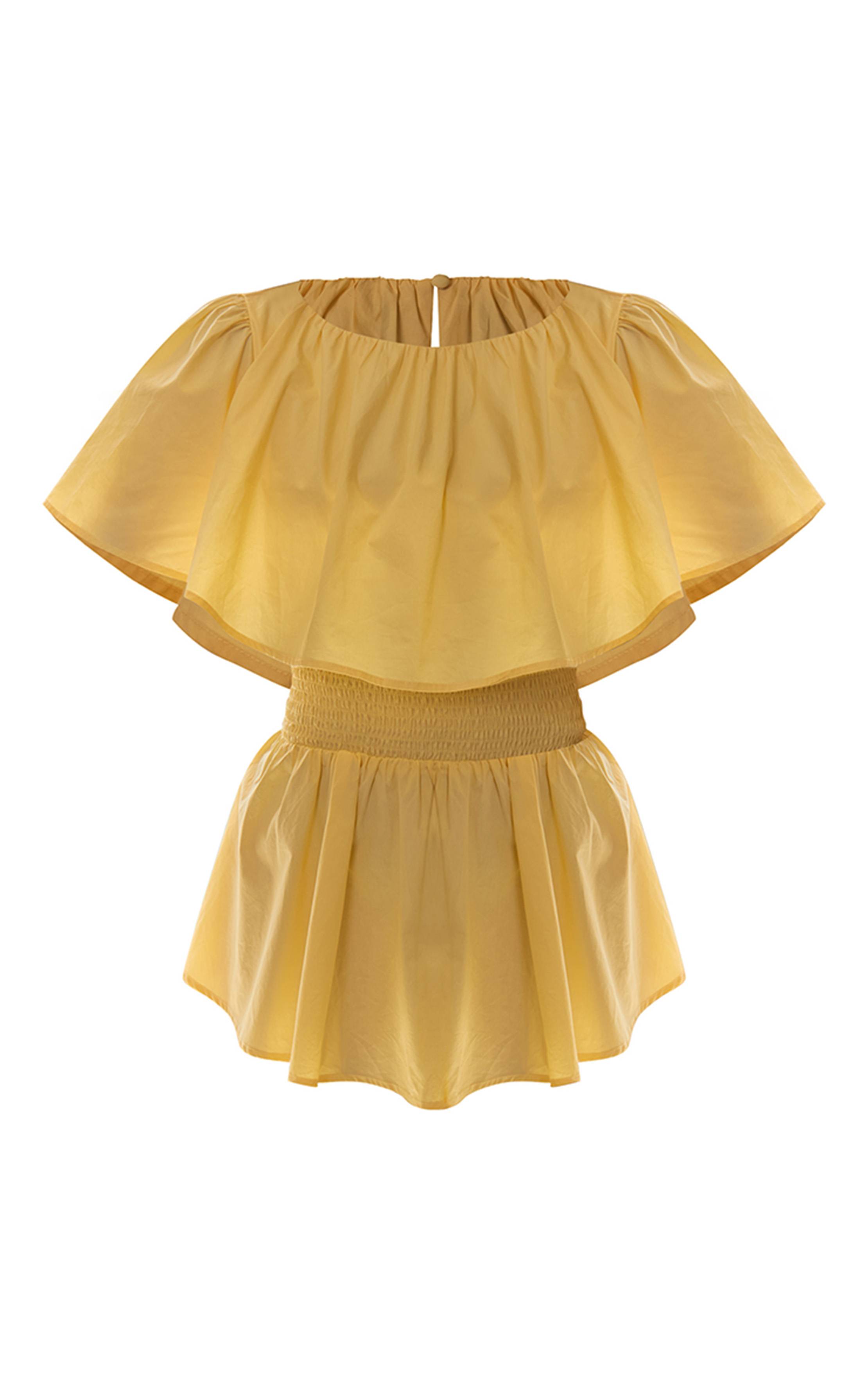 Pale Yellow Combi-short En Coton À Taille Froncée Avec Cape