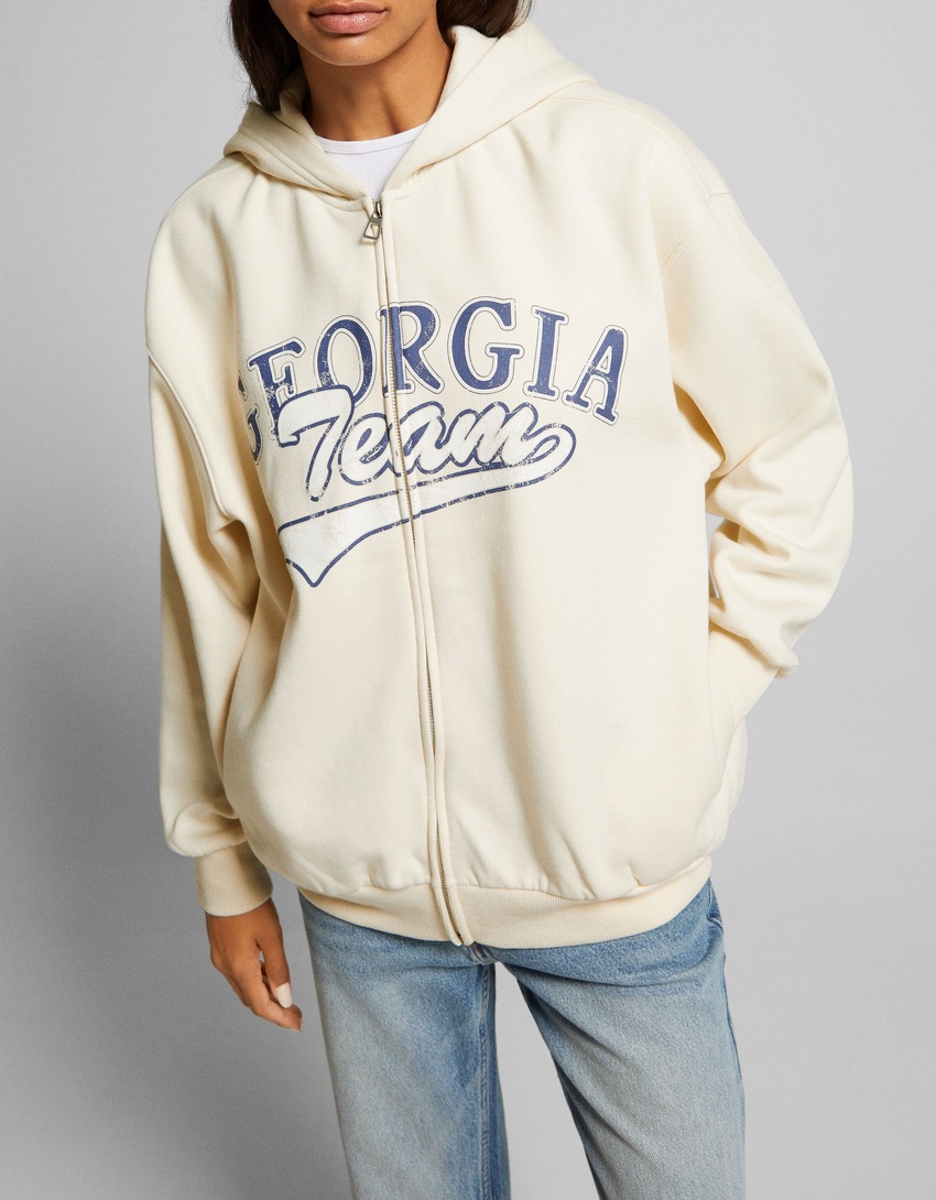 Moletom oversized com zíper e estampa