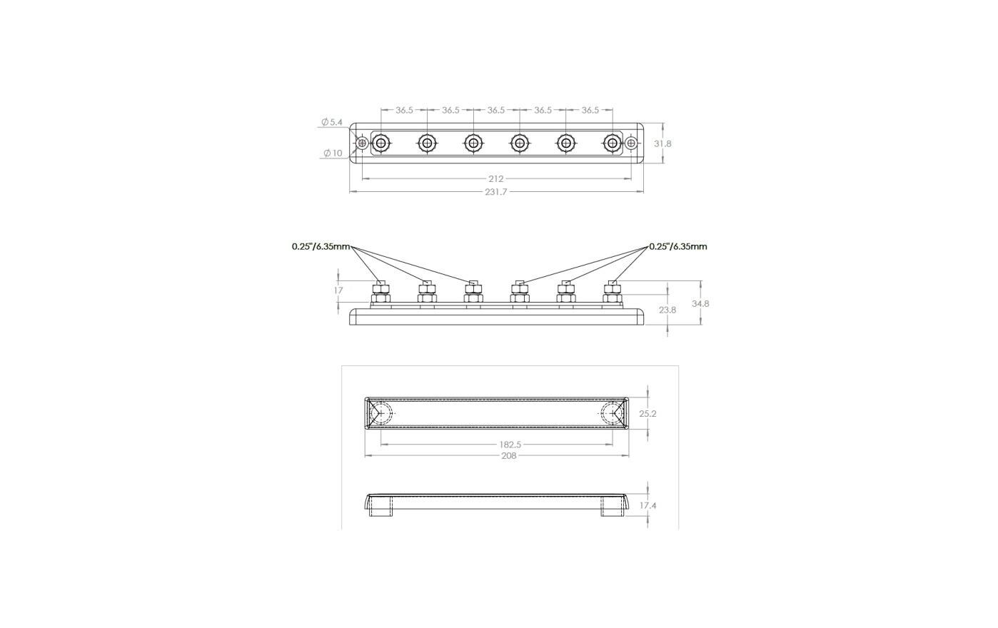 Sammelschiene 150A 6xM6 mit AbdeckungEnergy Verteilerschiene