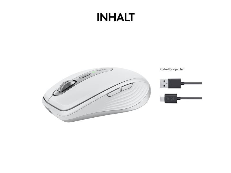 Logitech Mobile Maus MX Anywhere 3s Pale Grey Kompakte kabellose Performance-Maus mit 8K DPI-Sensor
