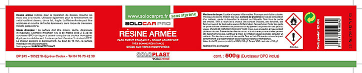 Résine armée 500 g Solocar Pro sans styrène