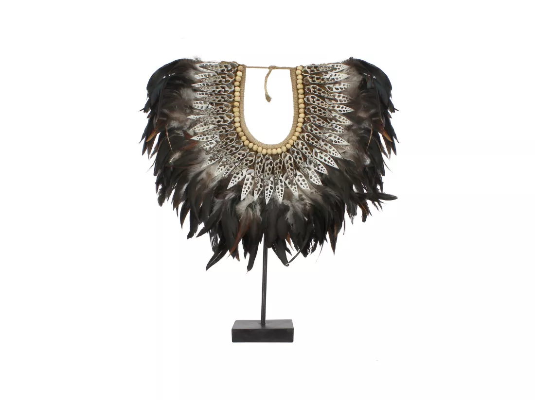 Now's Home - Collier Noir En Plumes Et Coquillages Noirs 40x10x45 Cm Papua