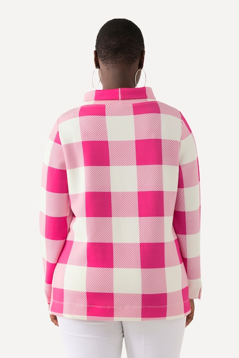 Sweatshirt, XL-Vichykaro Stehkragen, Langarm, Modalmix