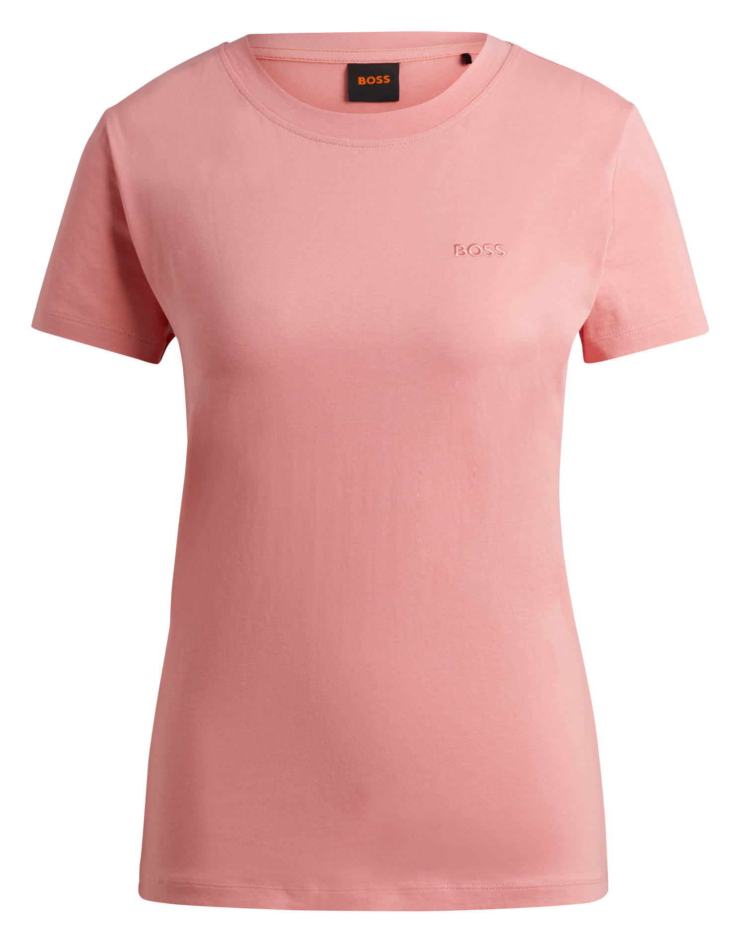 Tee-shirt droit col rond brodé en laine vierge | Rose