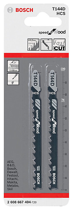 Lame de scie sauteuse T droite grossière dents rectifiées aiguisées Bosch Bois, lot de 2