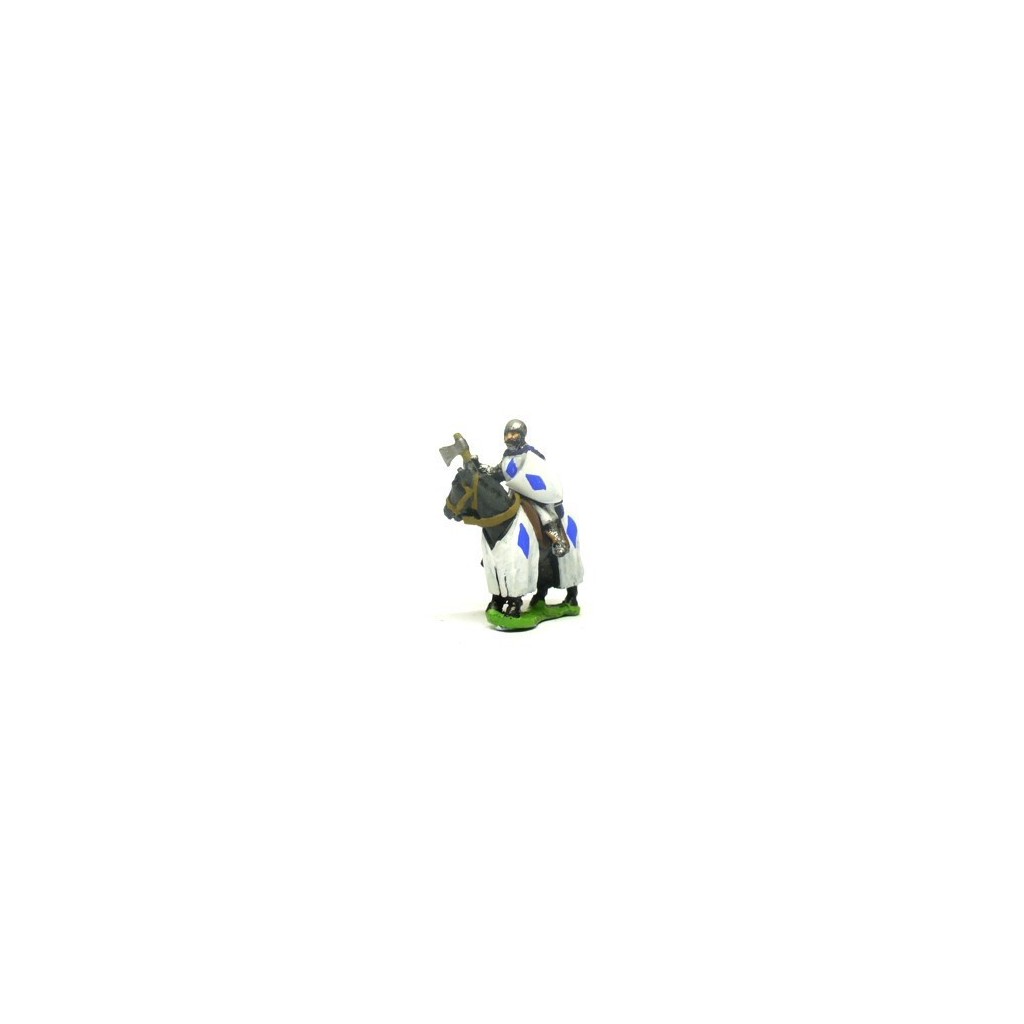 Mounted Knights, 1200-1350AD with Heater Shield & Mace or Axe in Helmets & hooded cloaks, on Barded Horse