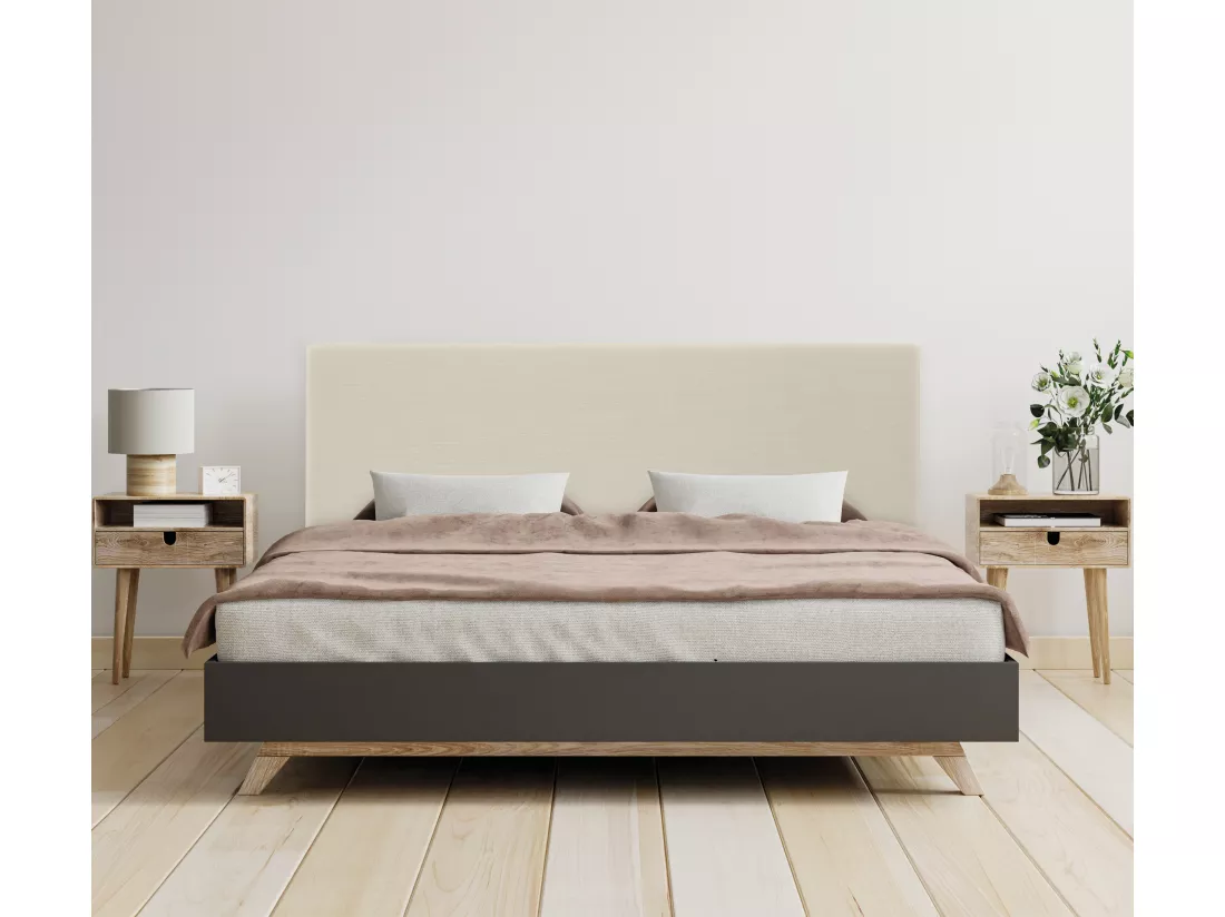 DHOME Tête de lit en lin naturel lisse 160x105cm avec pieds Lits 150/160 - Beig