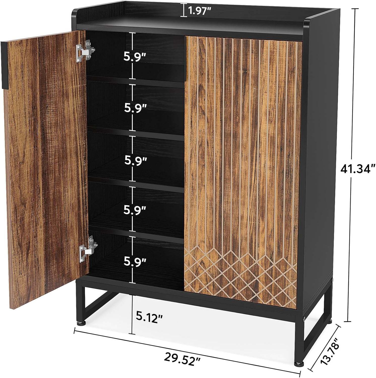 Tribesigns Schuhschrank mit 2 Türen, 73x35x105cm, Schuhregal Schuhkommode für 25 Paare, Schuhschrank mit Metallrahmen, Schuhkipper Schmal, Schrank Flur Schuhkommode im Flur, Braun & Schwarz