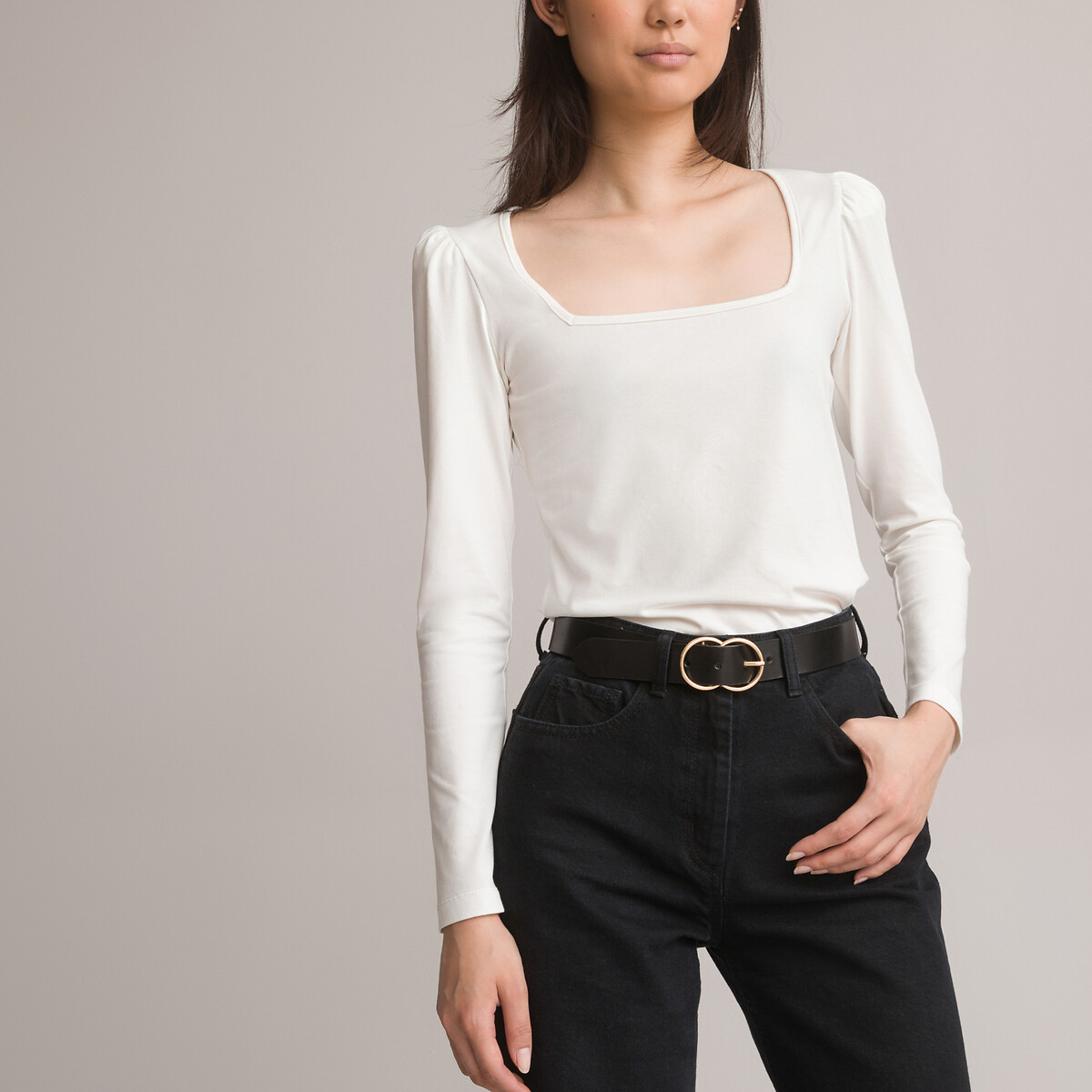 COLEÇÃO LA REDOUTE<br>Camiseta com decote quadrado e mangas compridas