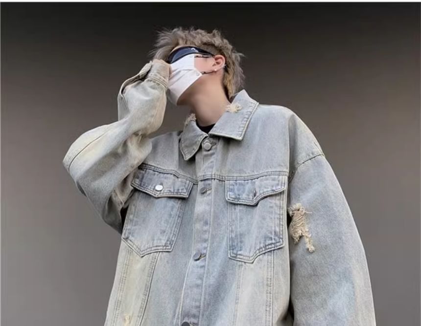 Lorencho - Gewassen, verweerde, oversized denim enkelrijsjas