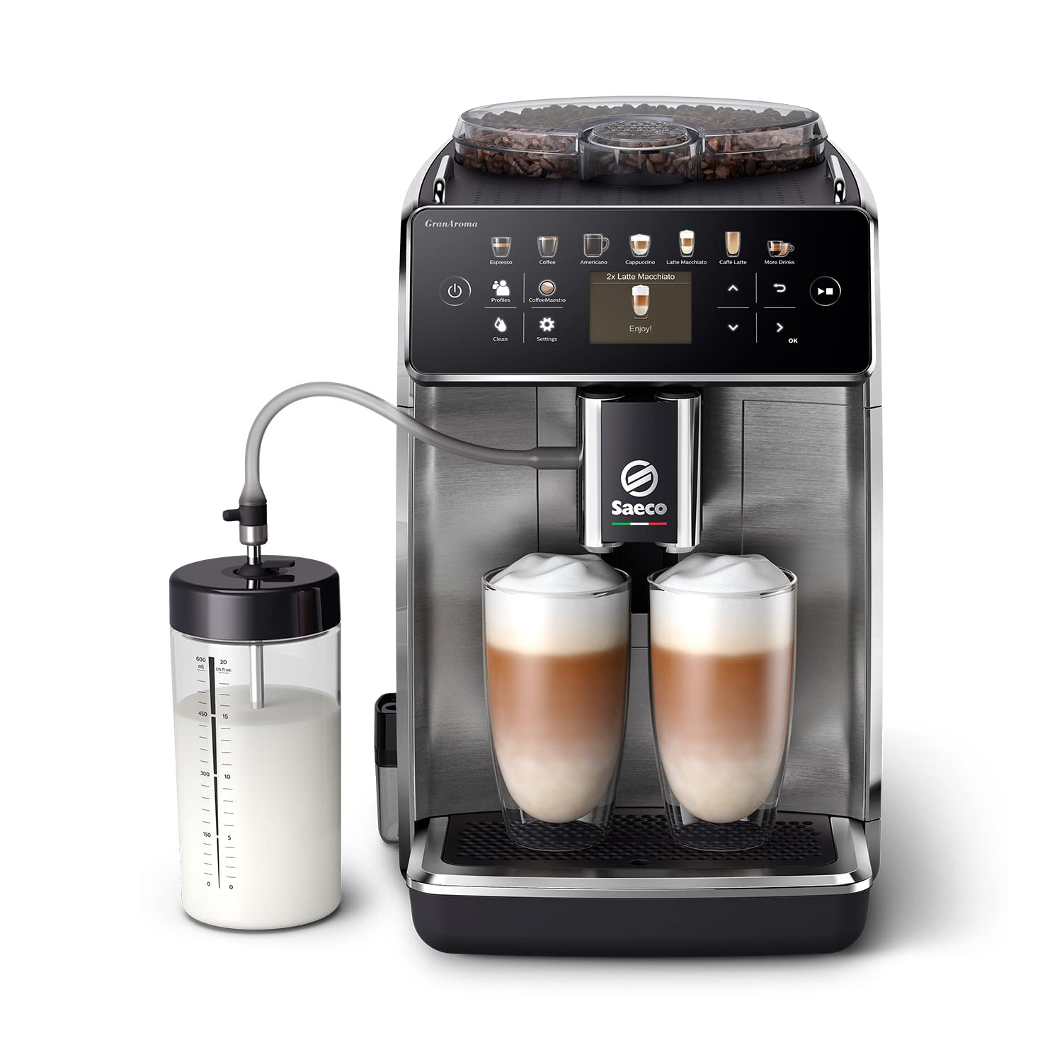 Saeco GranAroma Machine Expresso - Café à Grain - 16 Spécialités de Café, Écran Couleur Intuitif, 4 Profils Utilisateur, Broyeur en Céramique (SM6585/