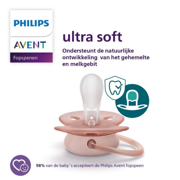 Philips Avent Ultra Soft Fopspeen - 0-6 Mnd - Roze/Paars - 2 Stuks