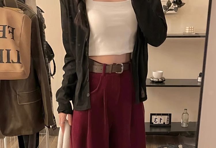 Cloud Nine - Set: High Rise Plain Corduroy Wide Leg Pants + Riem