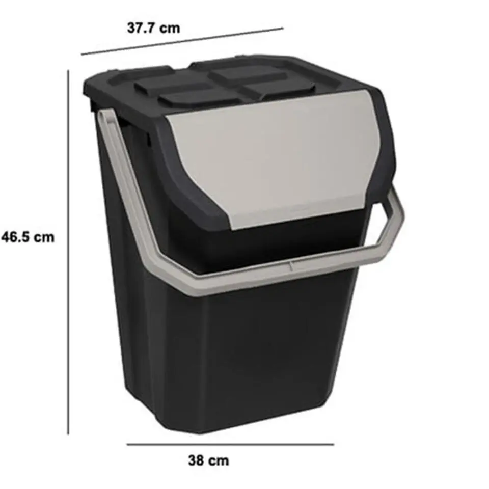 5Five Afvalbak/vuilnis klepdeksel - kunststof - zwart - 37L