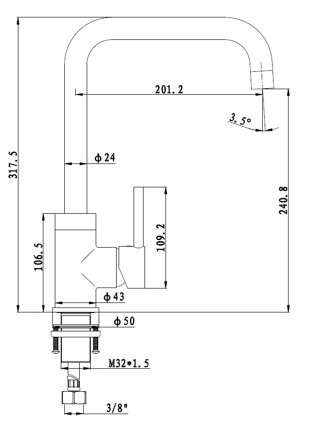 Best Design Sort keukenkraan mat zwart 32cm hoog