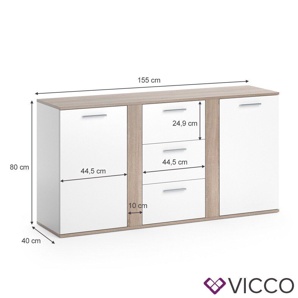 VICCO Sideboard NOVELLI Highboard weiß sonoma Kommode Anrichte Schrank 2 Türen