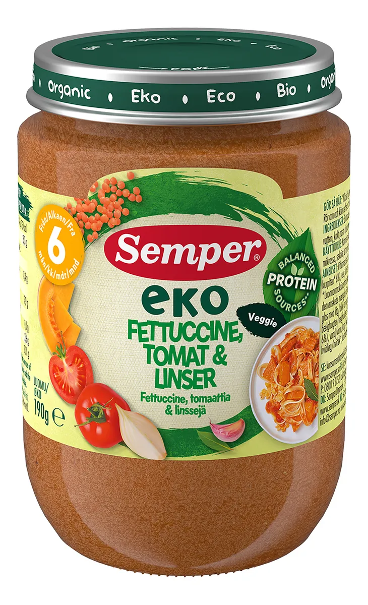 Semper Eko Babymad m. fettucine, tomat, linser Ø - 6 mdr