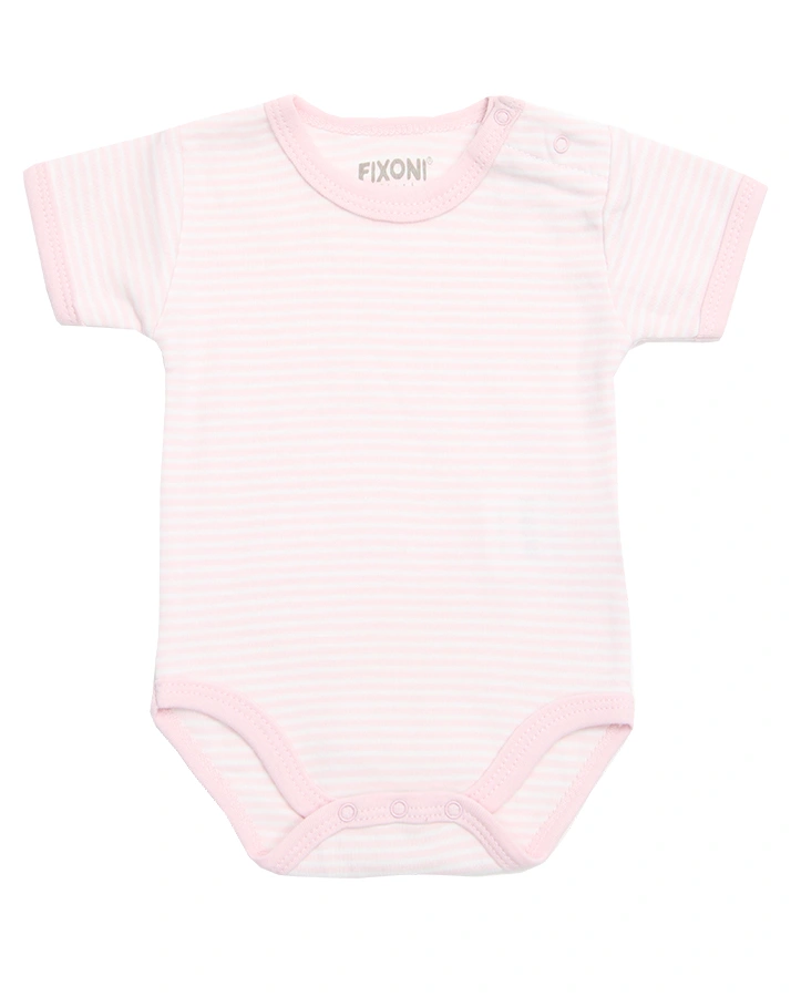 Kurzarm-Body BASIC gestreift in rosa
