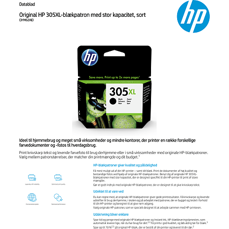 HP 305XL High Yield Black Original Ink printerblæk