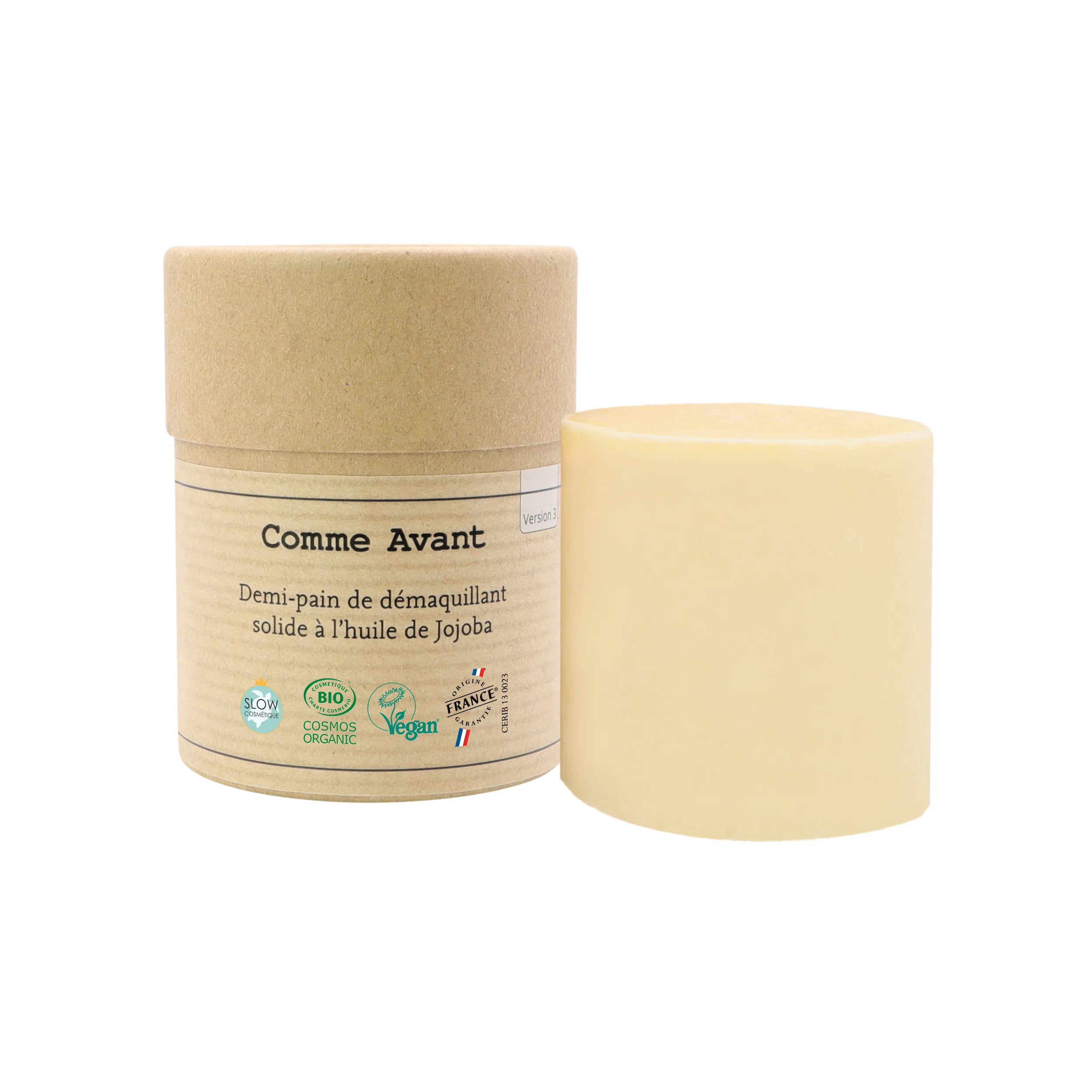 Démaquillant solide à l'huile de jojoba - Version 3 - 1 démaquillant - 40g / Sans