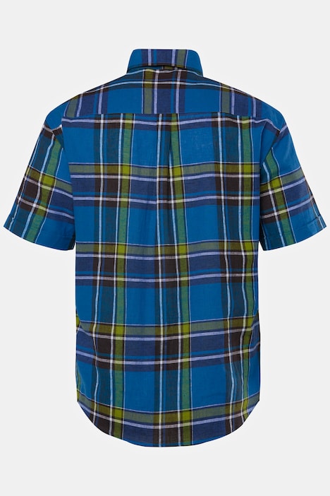 Leinenmix-Karohemd, Halbarm, Kentkragen, Modern Fit, bis 8 XL