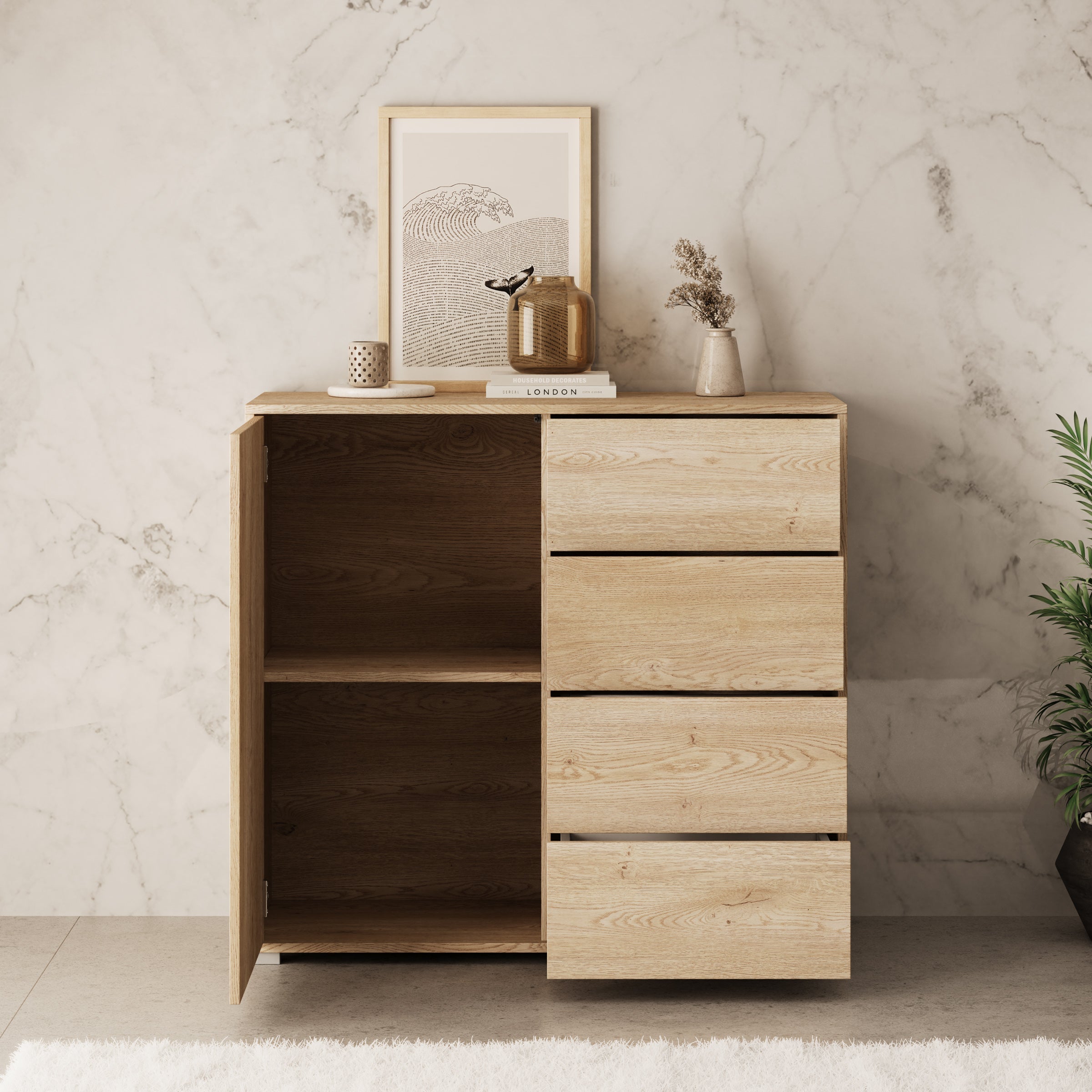 Meubella - Dressoir Gideon - Eikenpatroon - 100 cm