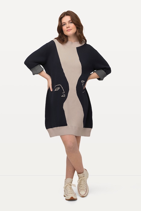 Strick-Minikleid, Frauen, Rundhals, Langarm, Biobaumwolle