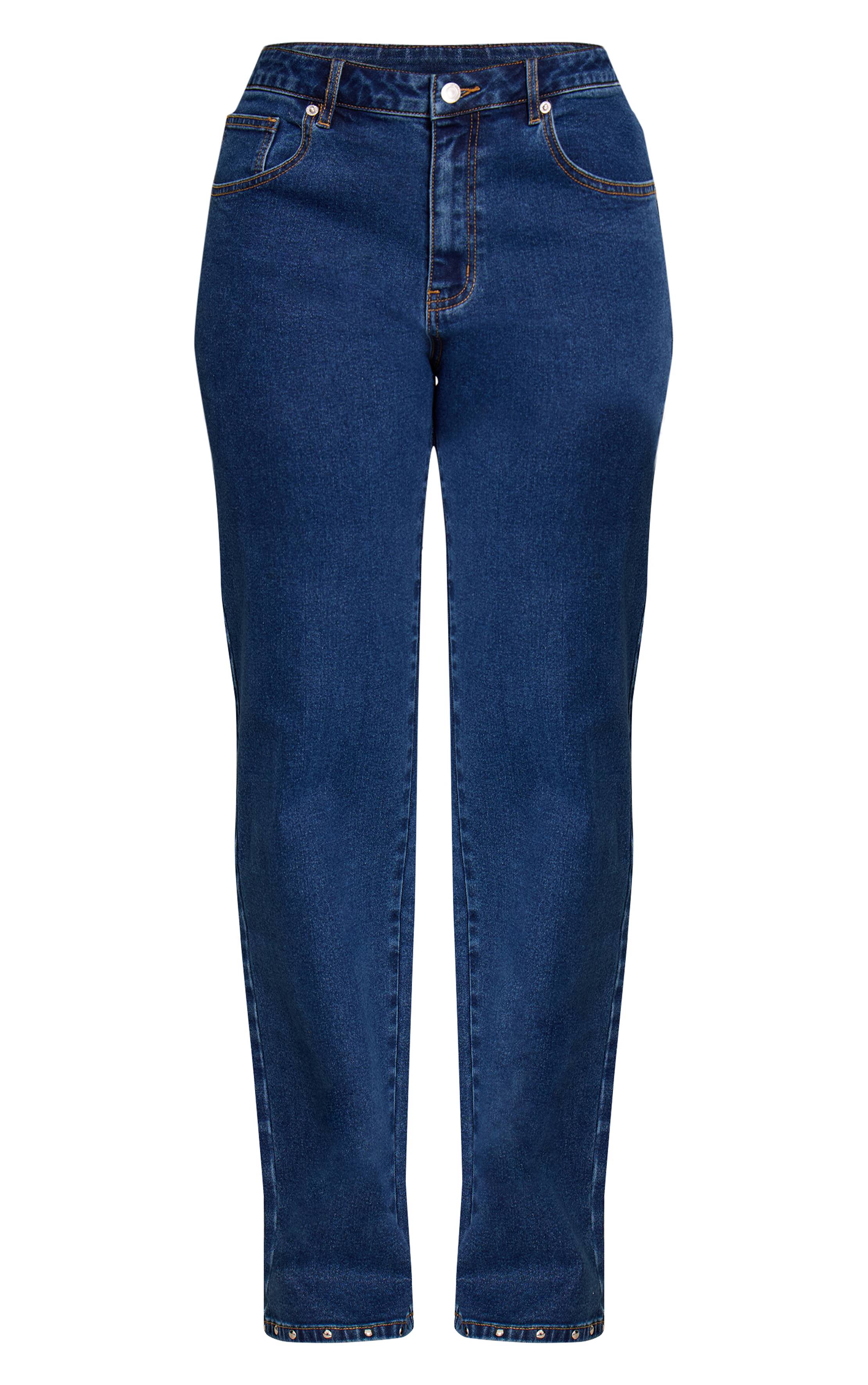 Bleu Foncé Jean Droit À Ourlet Clouté Shape