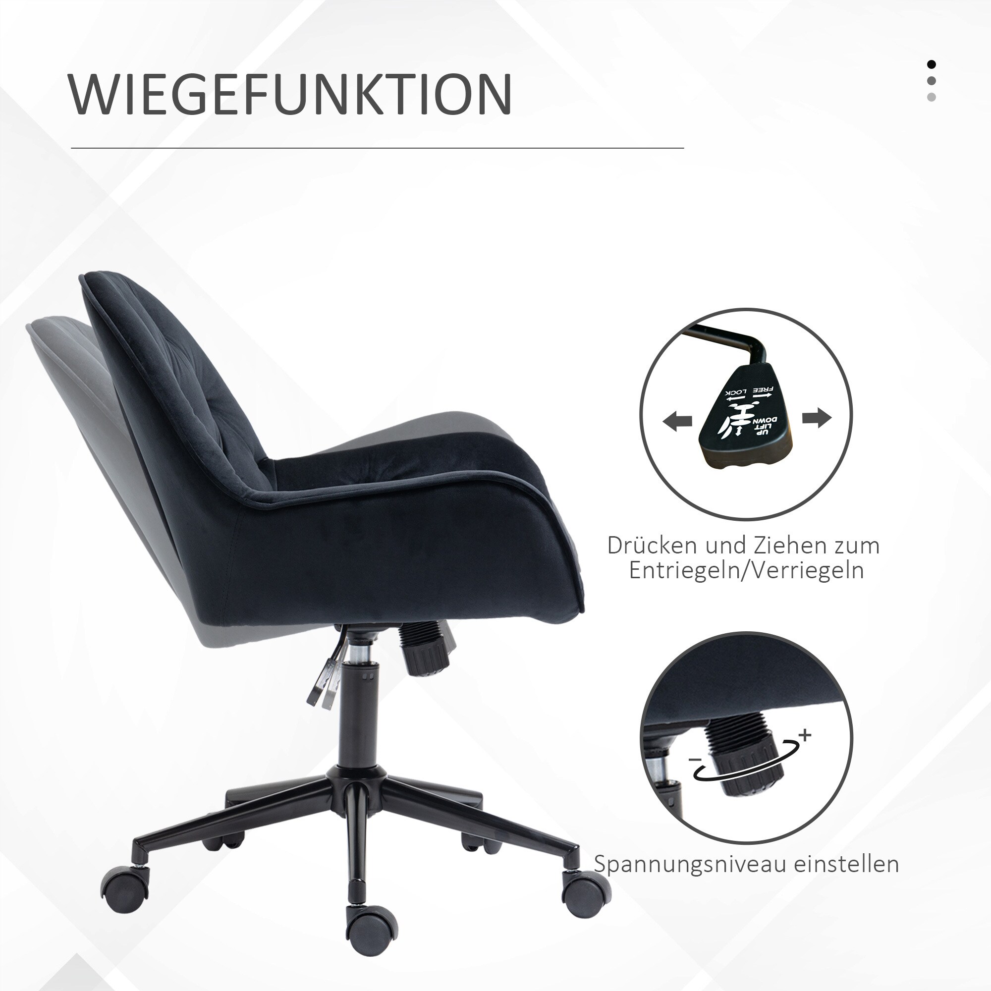 Vinsetto Bürostuhl mit Wippfunktion und 5 Kreuzfuß schwarz 60B x 61T x 91H cm