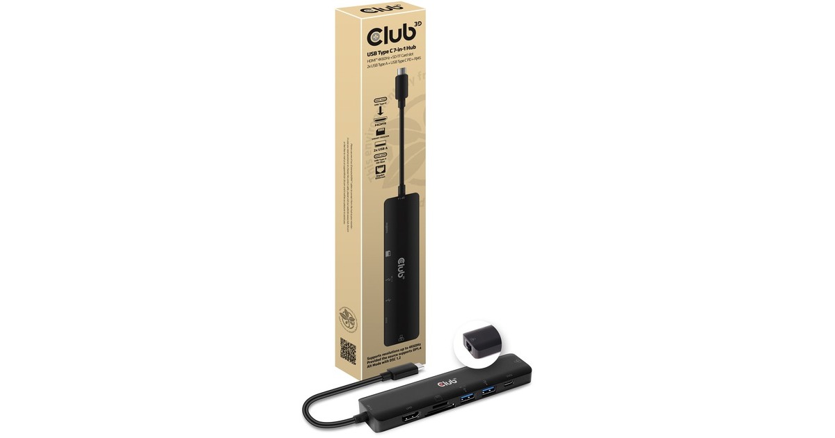 Club 3DCSV-1592 USB Type C 7-in-1 Hub dockingstation  (Zwart)
