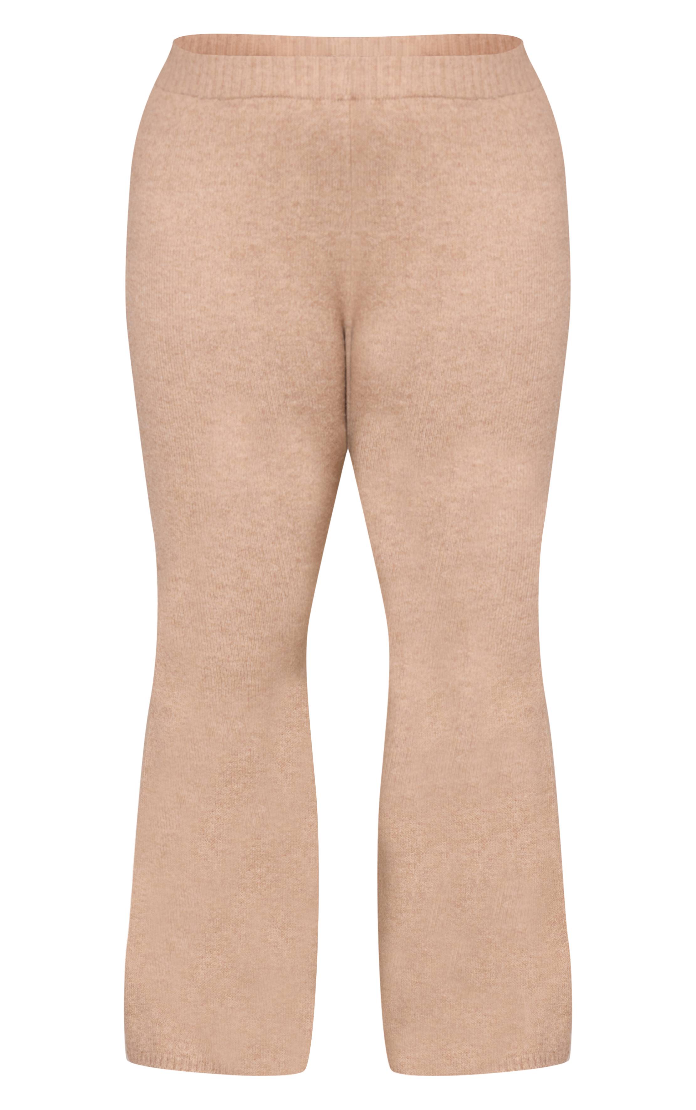 Taupe Pantalon Large En Maille Grande Taille