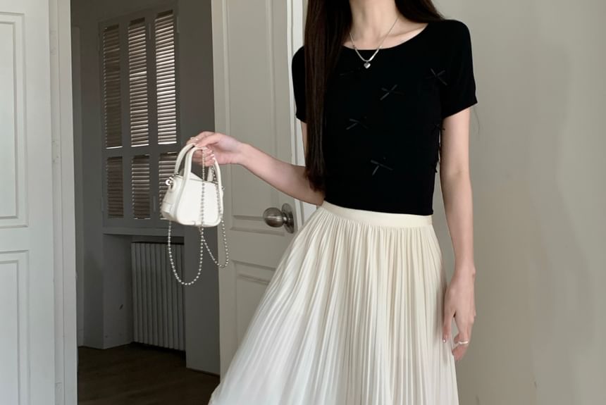 Yohana - Hoge taille effen kreuk midi A-lijn rok