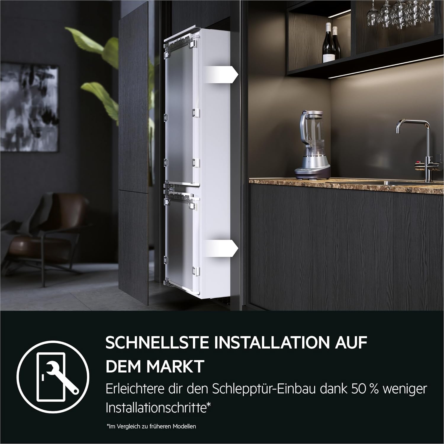 AEG Einbau-Kühlschrank 178cm, Serie 6000 DynamicAir: gleichmäßige Kälteverteilung auf allen Ebenen, Kühlaum 310L, SoftClosing, LCD-Display, Schnell-Kühlen-Funktion, Türalarm, Festtür, TK6DS181DC