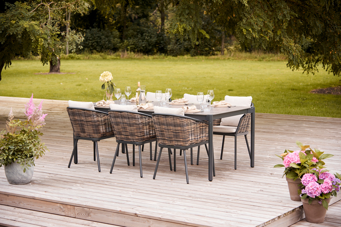 Havebord 205 x 104 cm i sort Grey Stone Look