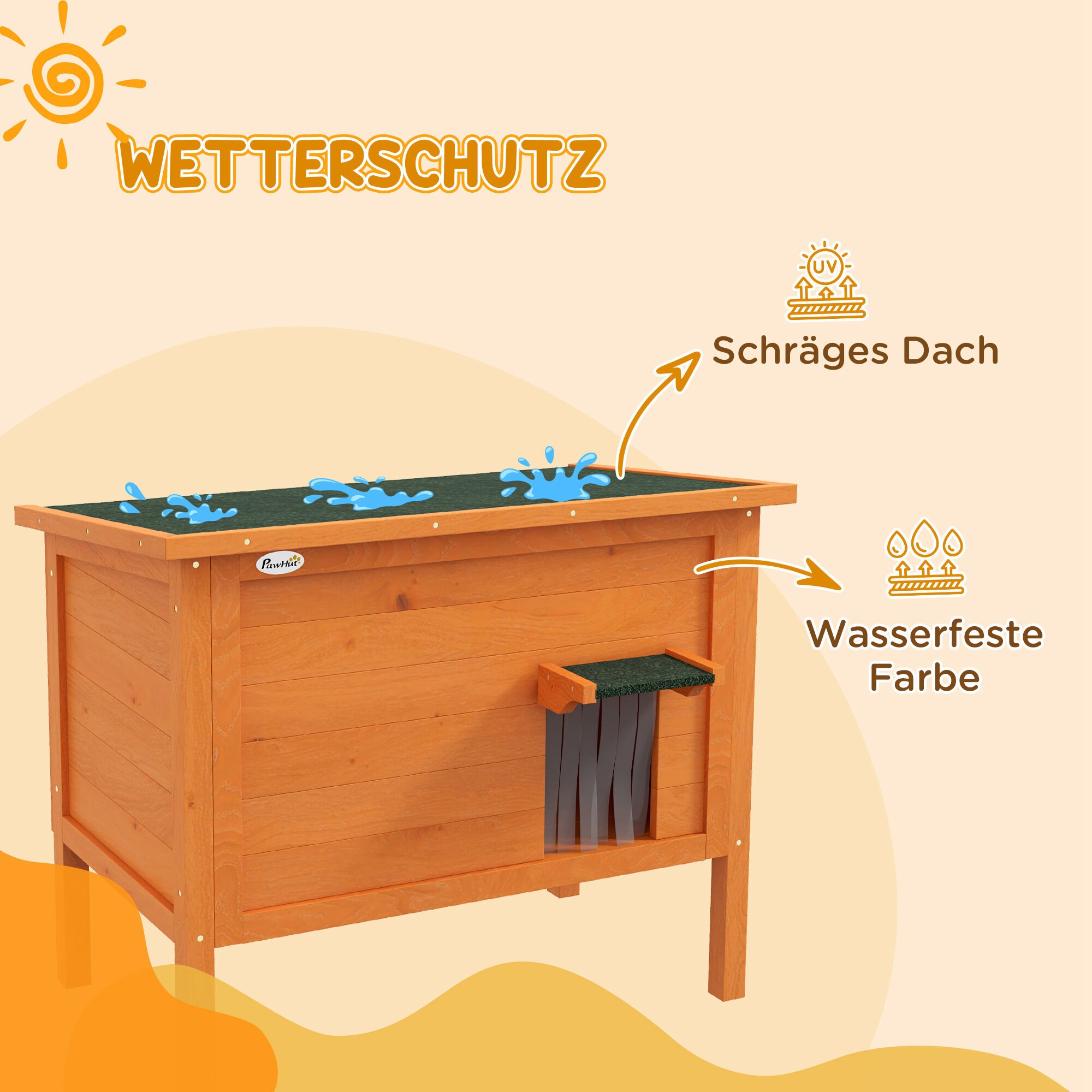 PawHut Katzenhütte mit Dach und Katzenklappe orange 85L x 50B x 68,5H cm