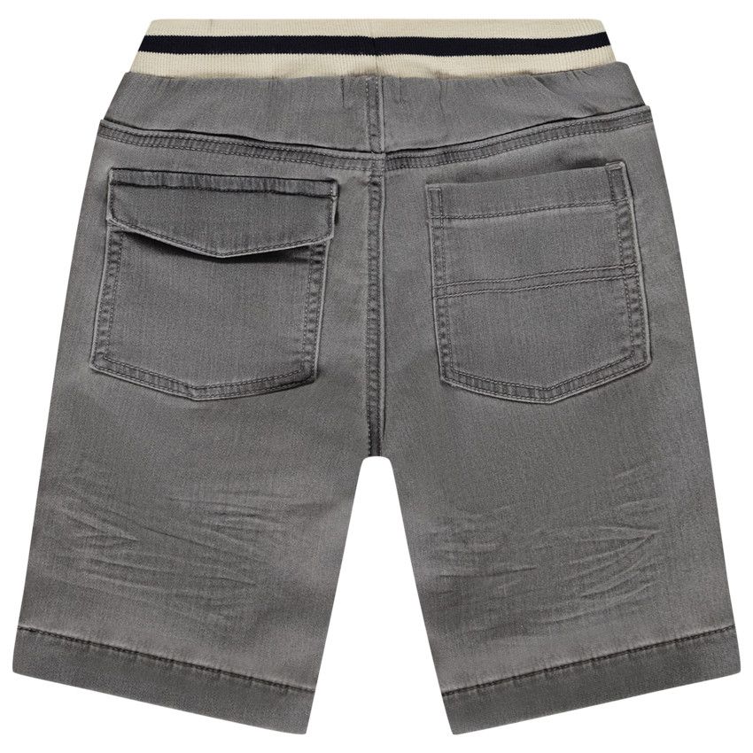 Bermuda effet jean avec taille fantaisie élastiquée pour garçon - Gris chiné