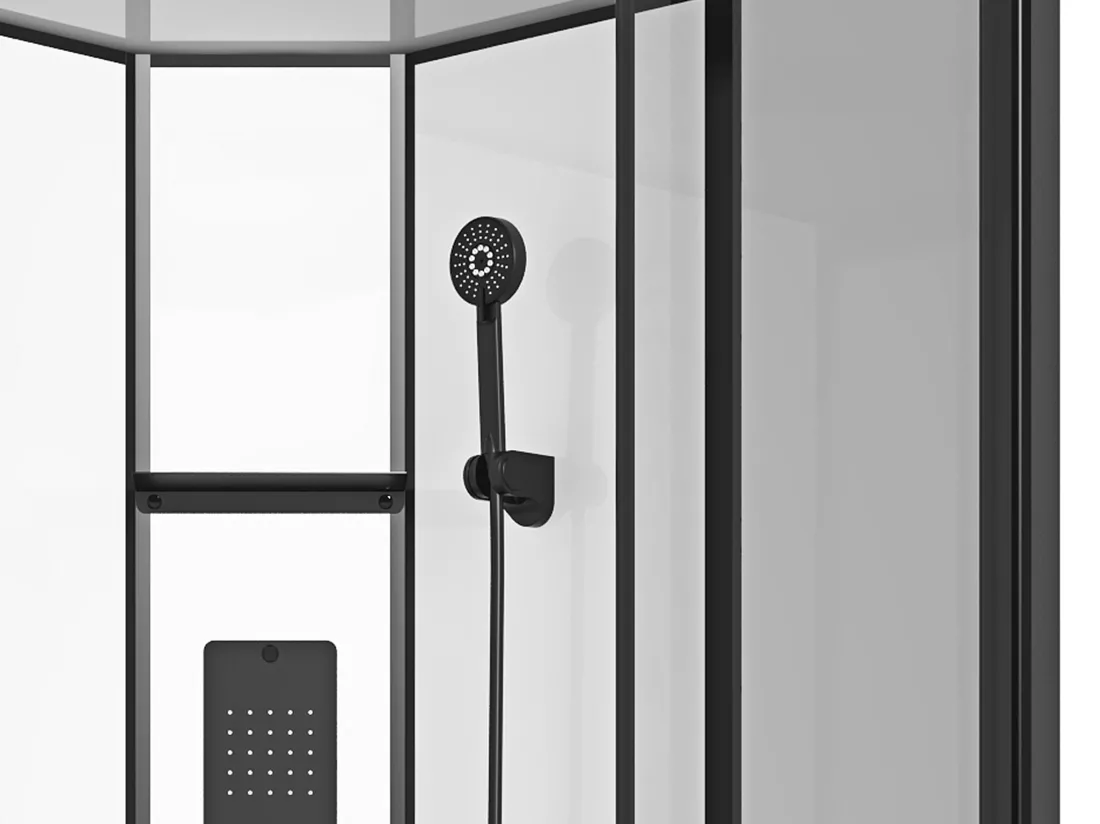 Cabine de douche hydromassante carrée - Noir mat et blanc - L90 x l90 x H215 cm - TANITO