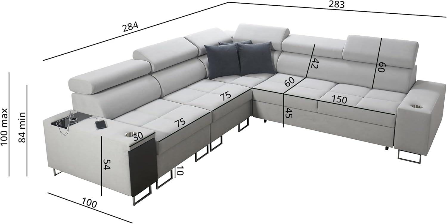 IM SOFA Eckcouch L-Form Bettfunktion Ecksofa MOREN III (Schwarz, Links)