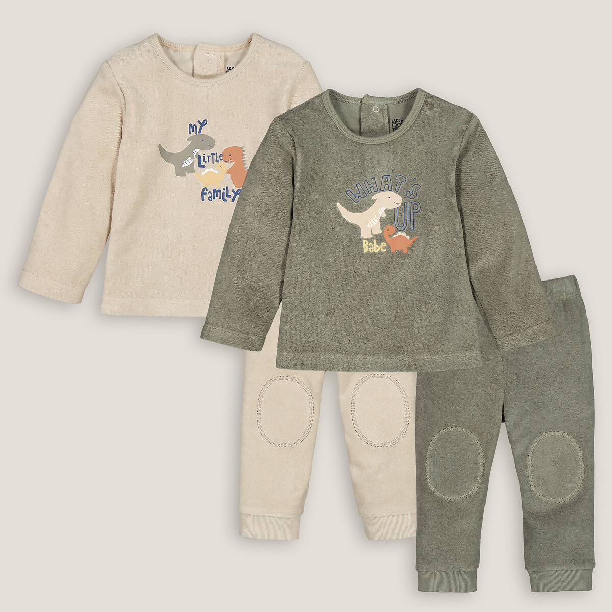 COLEÇÃO LA REDOUTE<br>Conjunto de 2 pijamas de tecido atoalhado, com estampa de dinossauros