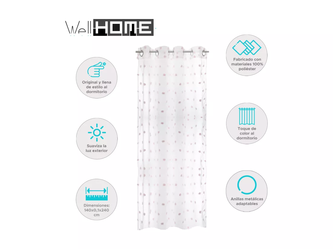 WELL HOME - Rideau enfant Pompons blancs et roses