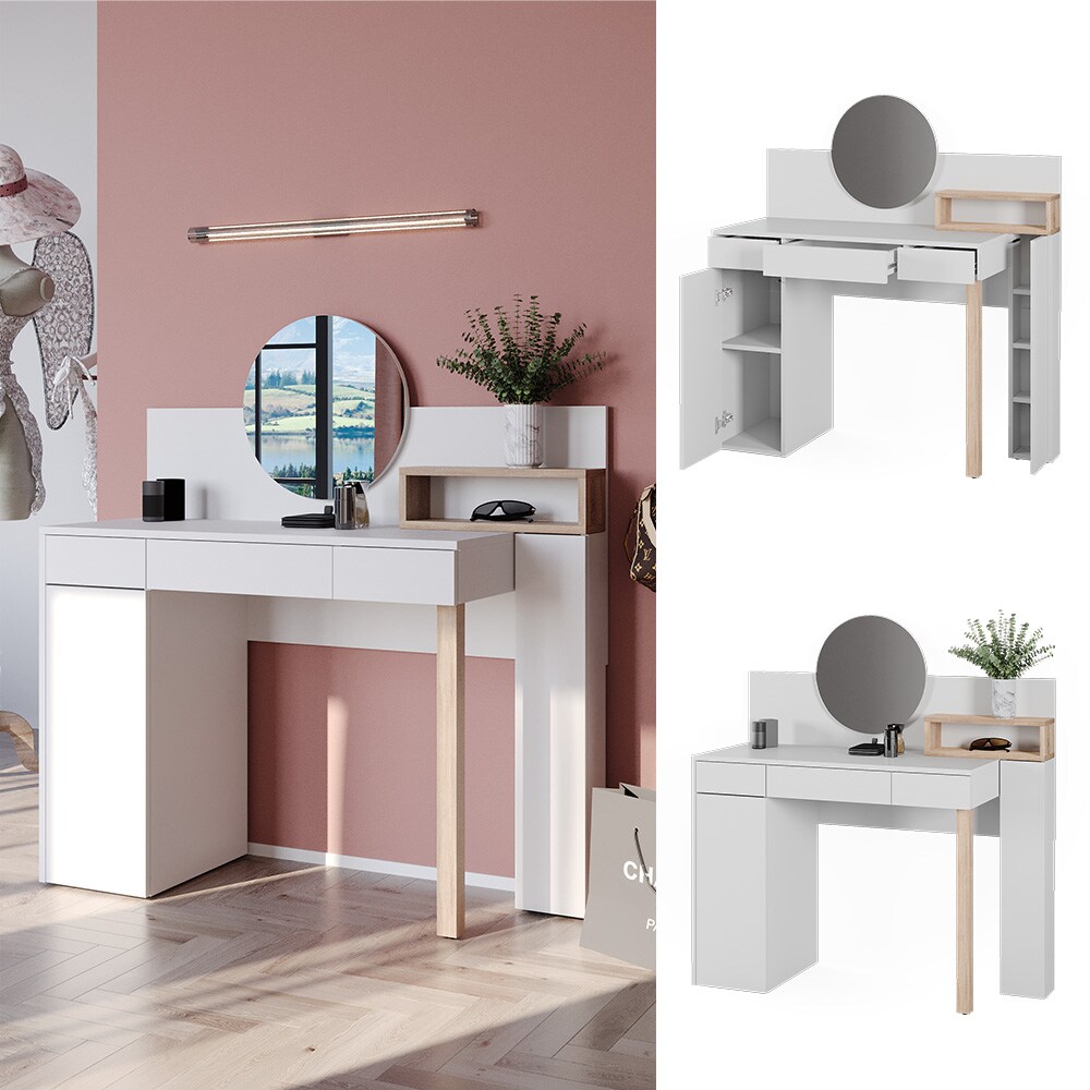 Vicco Schminktisch mit Spiegel Olivia, 110x120cm weiß, Frisiertisch 3 Schubladen